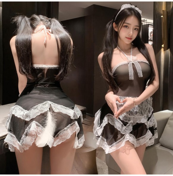 FEE ET MOI - Innocent Maid Hot Mesh Dress (White - Black)